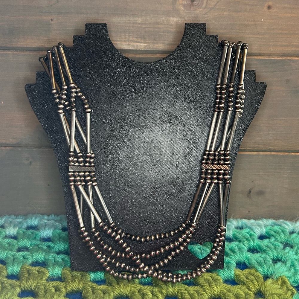 Vintage One Of a Kind Gunmetal Grey Beaded (Looks like Hemotite) Necklace 24"